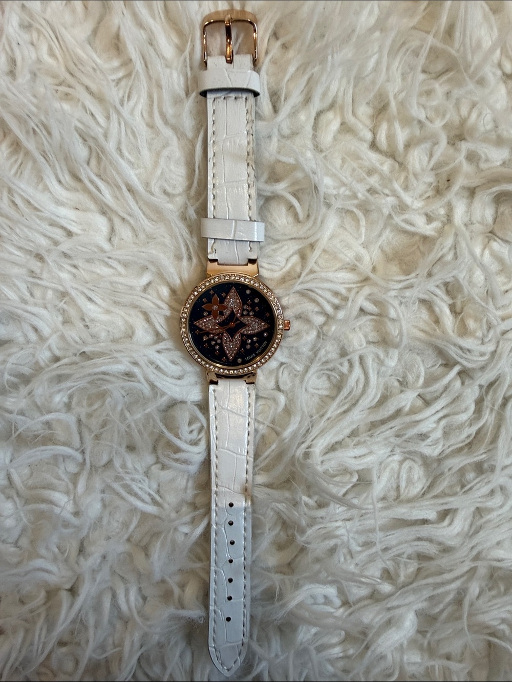 White Strap Floral Dial Women's Fashion Watch